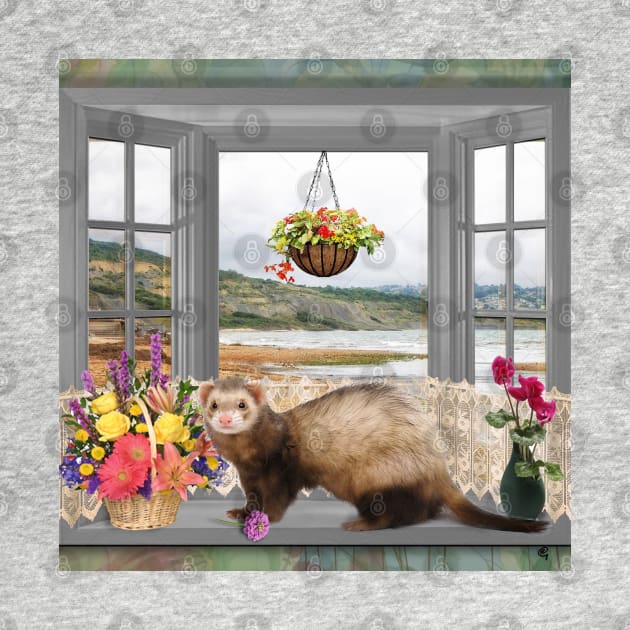 Summer Holiday Cute Ferret with flowers Art by BarbaraGlebska